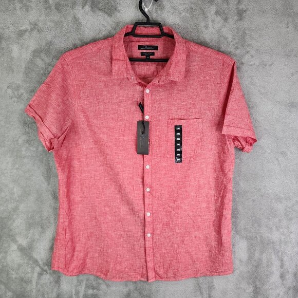 Mens Marc Anthony Red Linen Blend Shirt Button Down Slim Fit Short Sleeve XXL - Picture 2 of 9